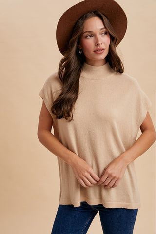 Oatmeal Mock Neck Short Sleeve Sweater - Modern Creek Boutique