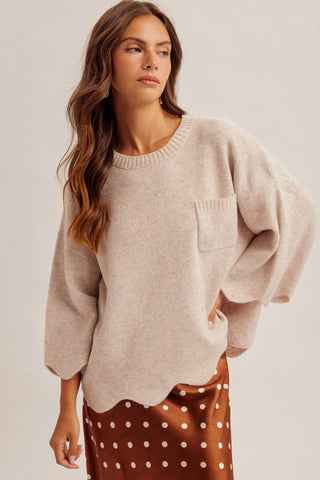Oatmeal Scalloped Knit Sweater - Modern Creek Boutique