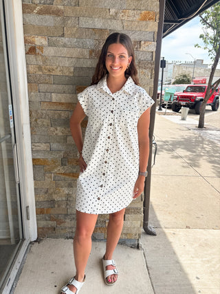 Off White Polka Dot Mini Dress - Modern Creek Boutique