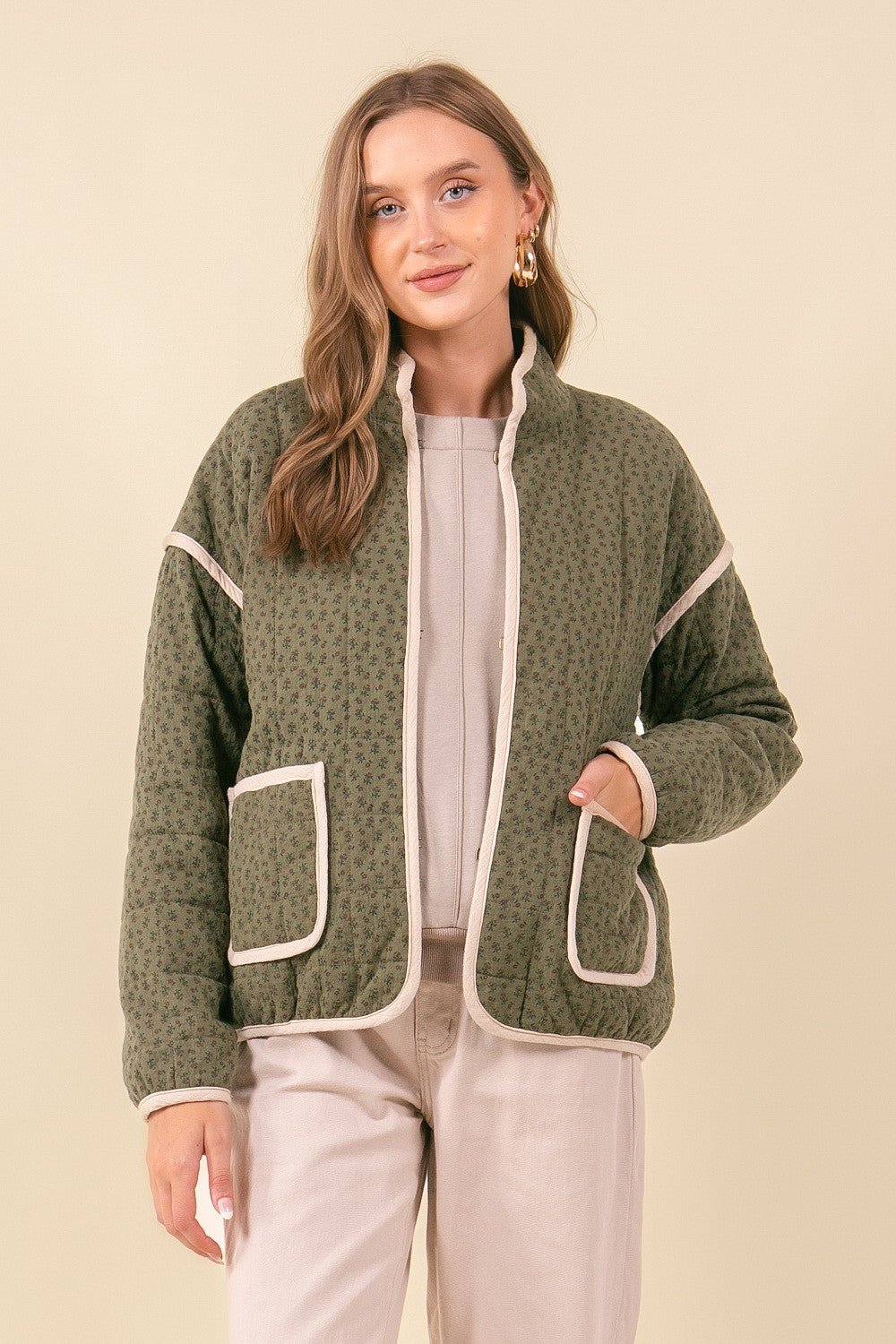 Olive Floral Printed Padded Jacket - Modern Creek Boutique