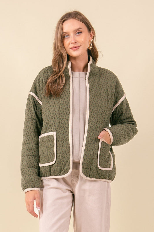 Olive Floral Printed Padded Jacket - Modern Creek Boutique