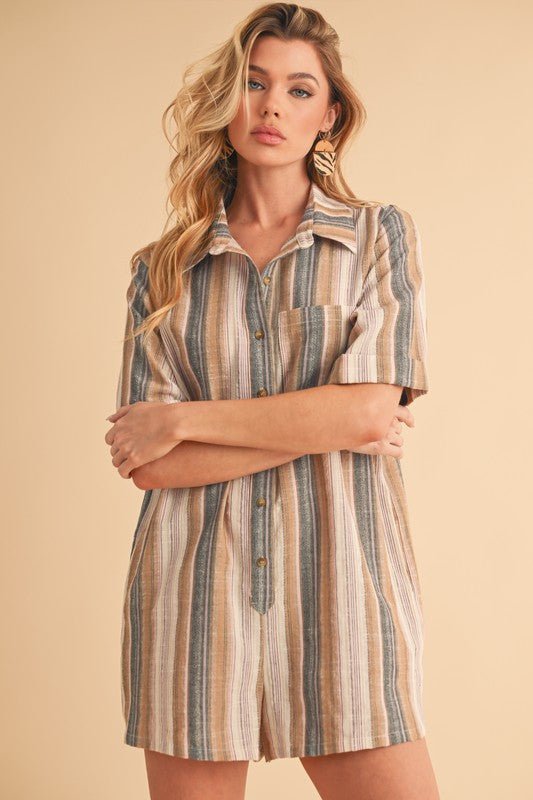 On Edge Multi Colored Pink Romper - Modern Creek Boutique