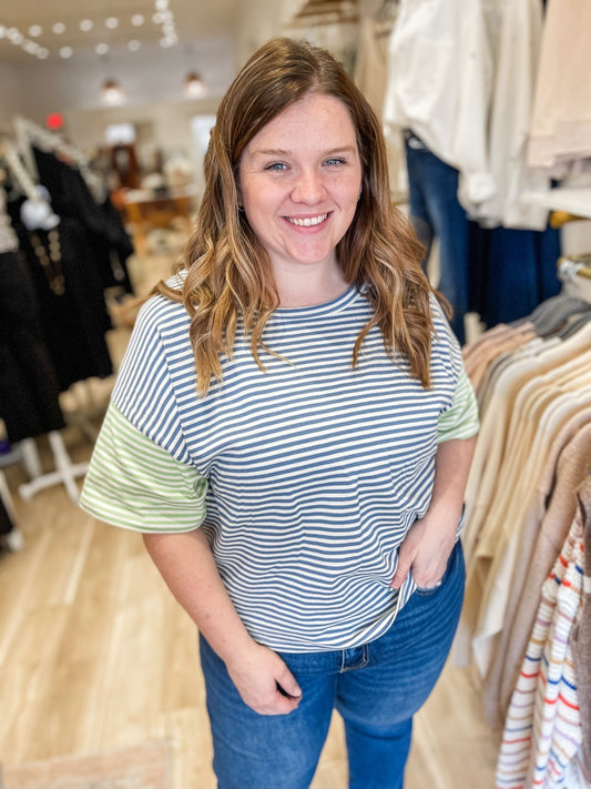 Outside The Lines Blue Striped Top - Modern Creek Boutique