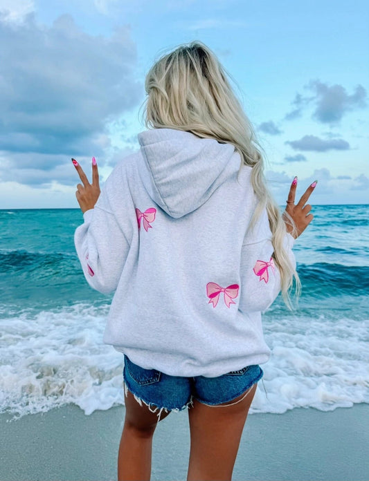 Pearl Grey Embroidered Bow Hoodie - Modern Creek Boutique