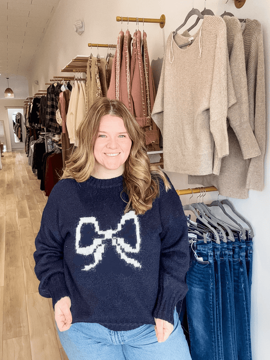 Picture Perfect Navy Bow Sweater - Modern Creek Boutique