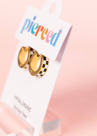 Pierced Co Black/White Checkered Huggies - Modern Creek Boutique