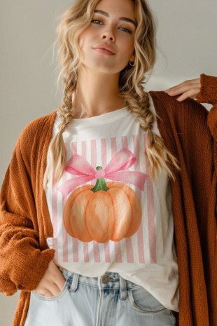 Pink Bow Pumpkin Graphic Tee - Modern Creek Boutique