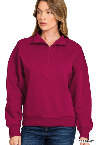 Plus Cabernet High Neck Zip Up - Modern Creek Boutique