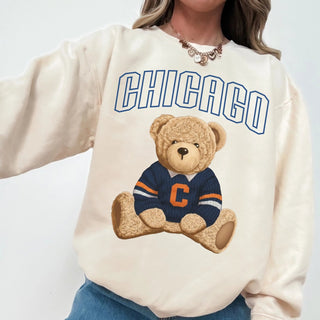 PRE ORDER- Chicago Teddy Bear Off White Sweatshirt - Modern Creek Boutique
