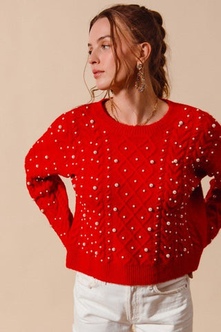 Pretty In Pearls Red Sweater - Modern Creek Boutique