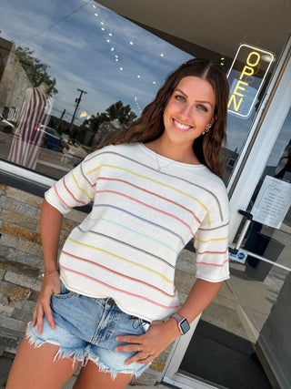 Rainbow Stripe Short Sleeve Shirt - Modern Creek Boutique