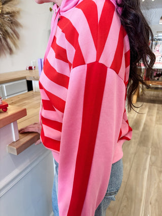 Red and Pink Striped Hoodie - Modern Creek Boutique