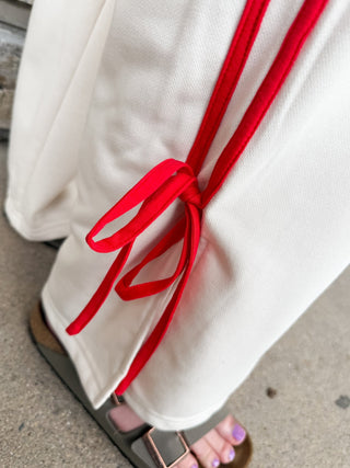 Red Bow Striped Cream Sweatpants - Modern Creek Boutique