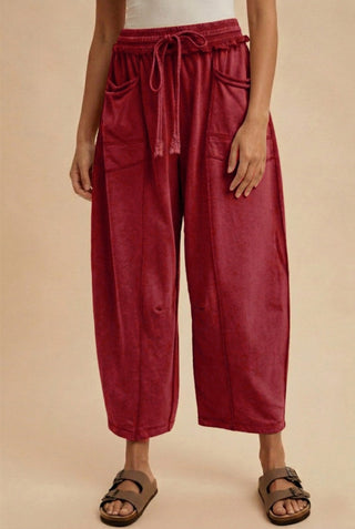 Red Mineral Wash Barrel Fit Pant - Modern Creek Boutique