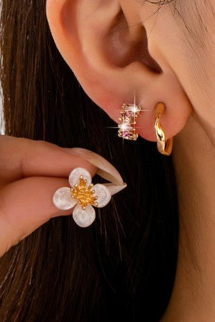 Resin Flower Huggie Hoop Trio Set - Modern Creek Boutique