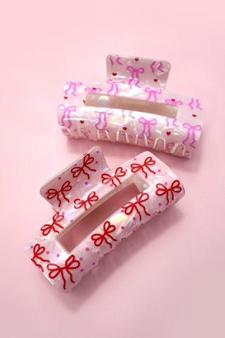 Ribbon Heart Bow Hair Clips - Modern Creek Boutique