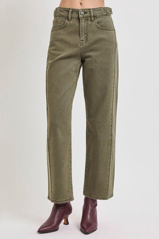 Risen High Rise Olive Barrel Jean - Modern Creek Boutique
