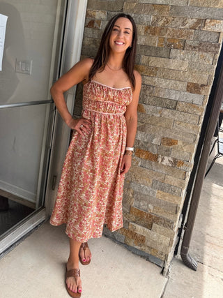 Rose Contrast Binding Floral Print Midi Dress - Modern Creek Boutique