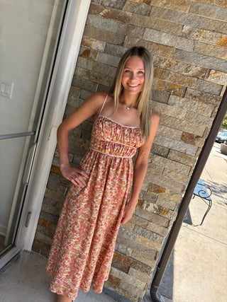 Rose Contrast Binding Floral Print Midi Dress - Modern Creek Boutique
