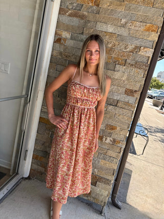 Rose Contrast Binding Floral Print Midi Dress - Modern Creek Boutique