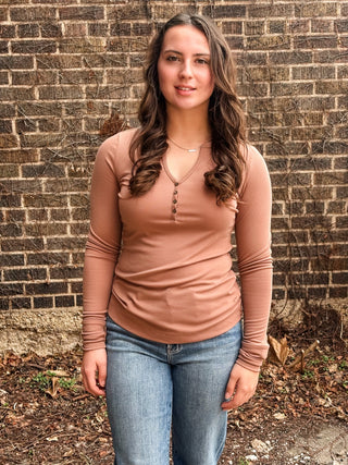 Rose Taupe Henley Knit Top - Modern Creek Boutique