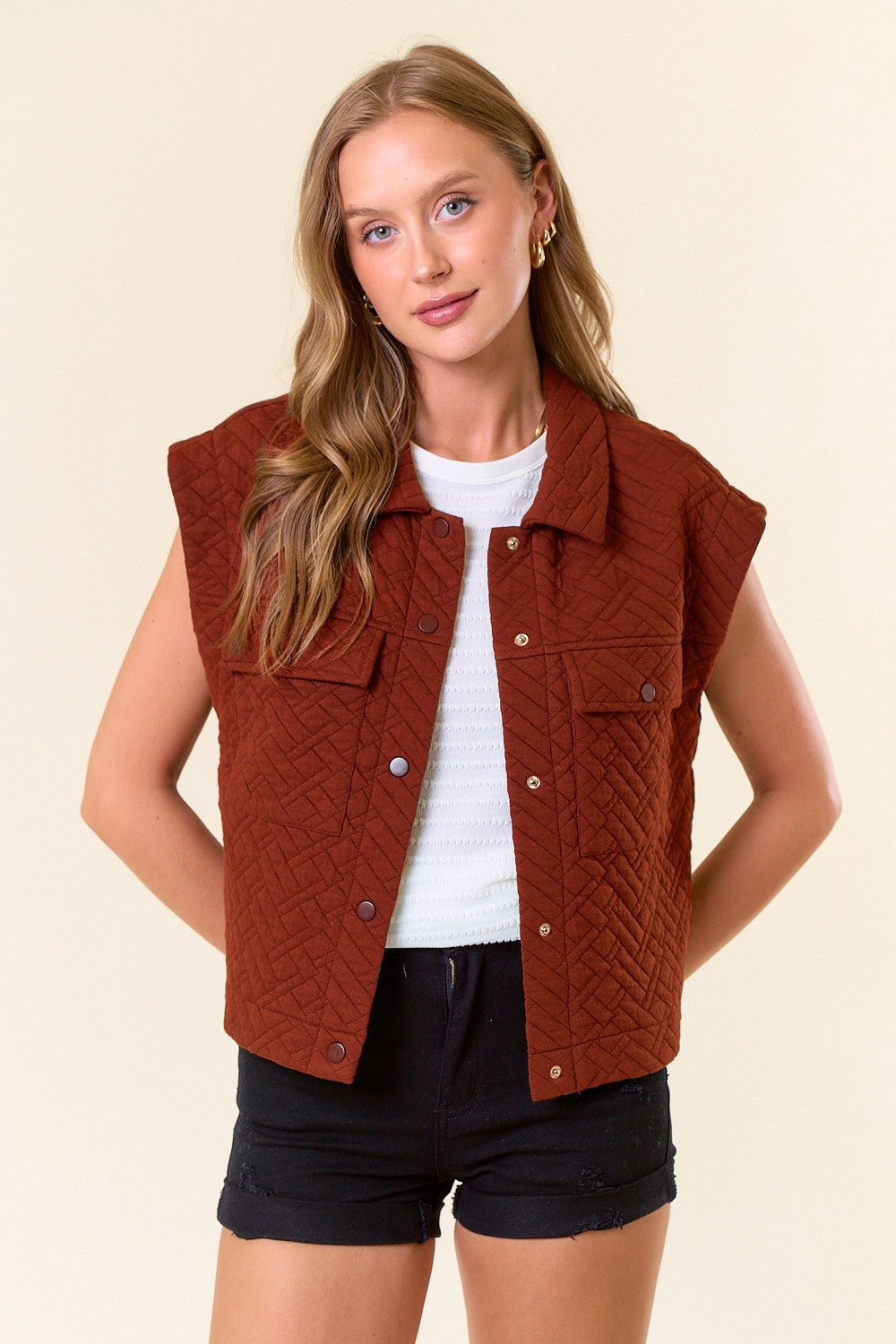 Rust Quilted Pocket Vest - Modern Creek Boutique