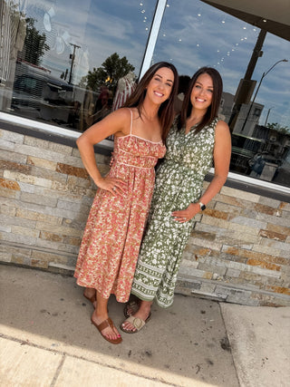 Sage Floral Border Midi Dress - Modern Creek Boutique