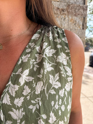Sage Floral Border Midi Dress - Modern Creek Boutique
