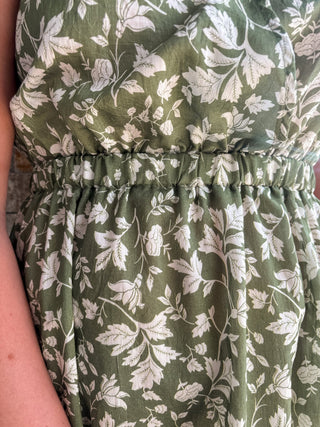 Sage Floral Border Midi Dress - Modern Creek Boutique