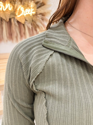 Sage Green Half Zip Long Sleeve Top - Modern Creek Boutique