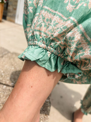 Sage Smocked Border Print Jumpsuit - Modern Creek Boutique