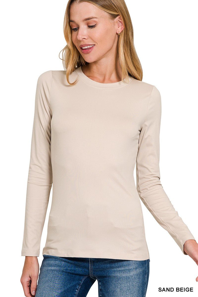 Sand Beige Brushed Long Sleeve Tee - Modern Creek Boutique
