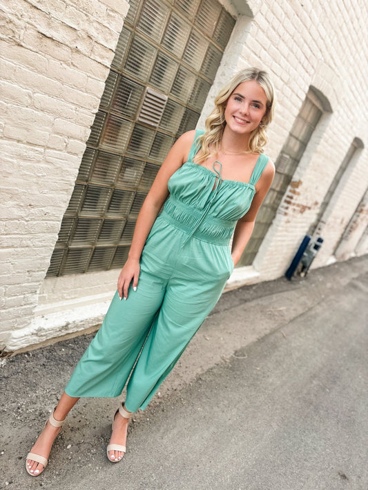 Spring Affair Emerald Green Smocked Jumpsuit - Modern Creek Boutique