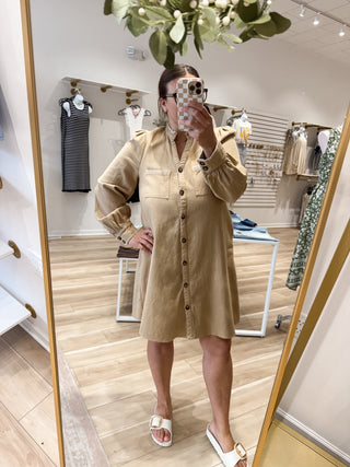 Taupe Blanket Stitch Twill Dress - Modern Creek Boutique