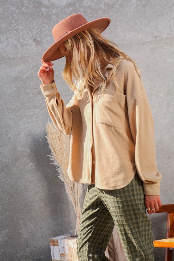 Taupe Fleece Button Down - Modern Creek Boutique