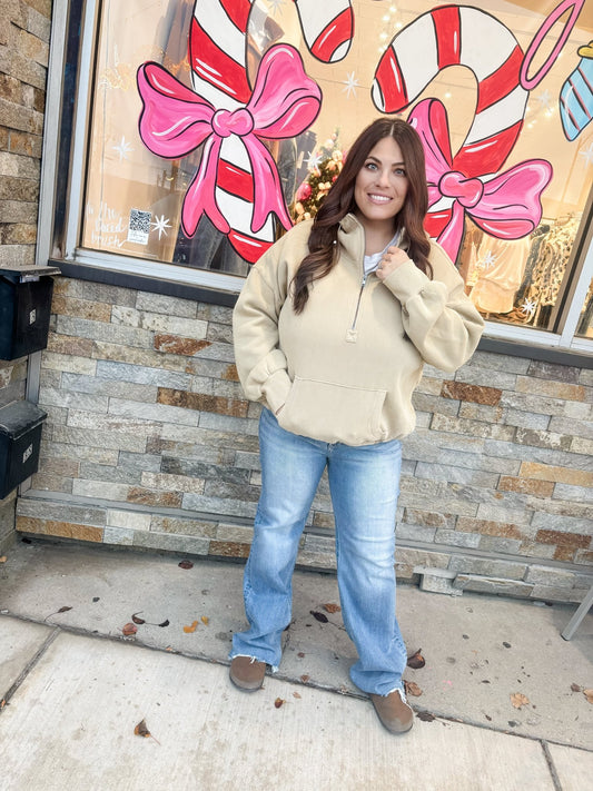 Taupe Half Zip Kangaroo Pocket Hoodie - Modern Creek Boutique