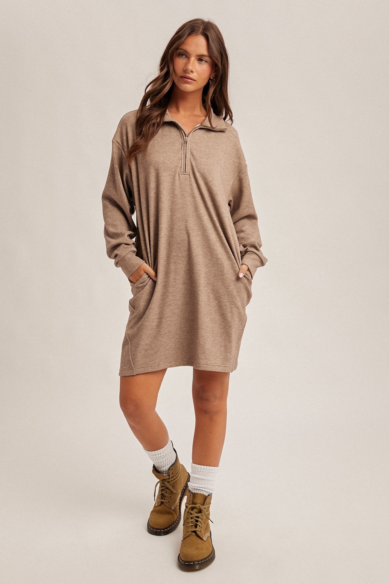 Taupe Jersey Quarter Zip Dress - Modern Creek Boutique