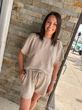 Taupe Textured Knit Shorts Set - Modern Creek Boutique
