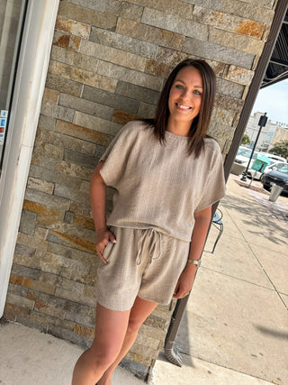 Taupe Textured Knit Shorts Set - Modern Creek Boutique