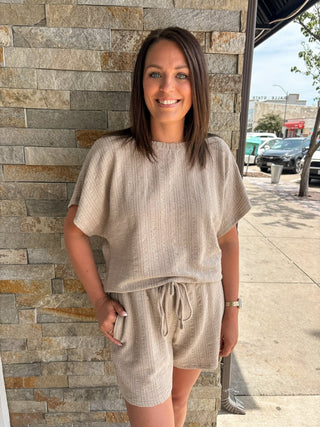 Taupe Textured Knit Shorts Set - Modern Creek Boutique