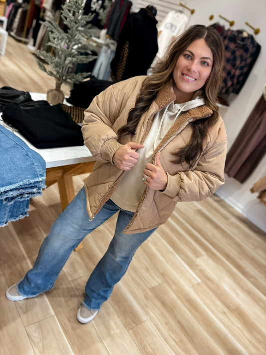 This Feels Right Taupe Sherpa Reversible Jacket - Modern Creek Boutique