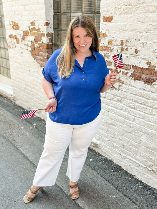 Today’s The Day Royal Blue Curvy Button Up - Modern Creek Boutique