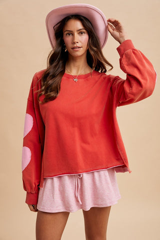 Valentine Heart Patch Red Sweatshirt - Modern Creek Boutique