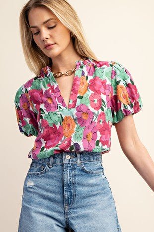 Vibrant Floral Print Plus Blouse - Modern Creek Boutique