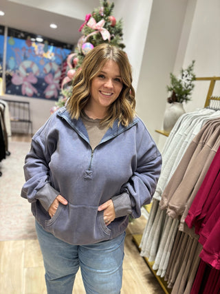 Vintage Navy Half Zip Kangaroo Pocket Hoodie - Modern Creek Boutique