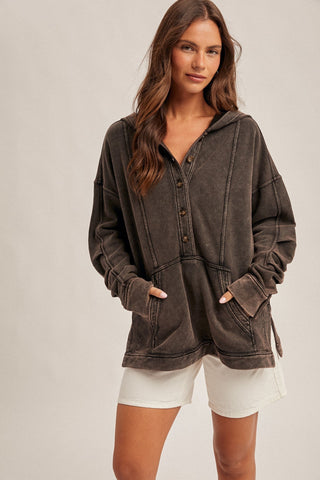 Washed Black Terry Tunic Hoodie - Modern Creek Boutique