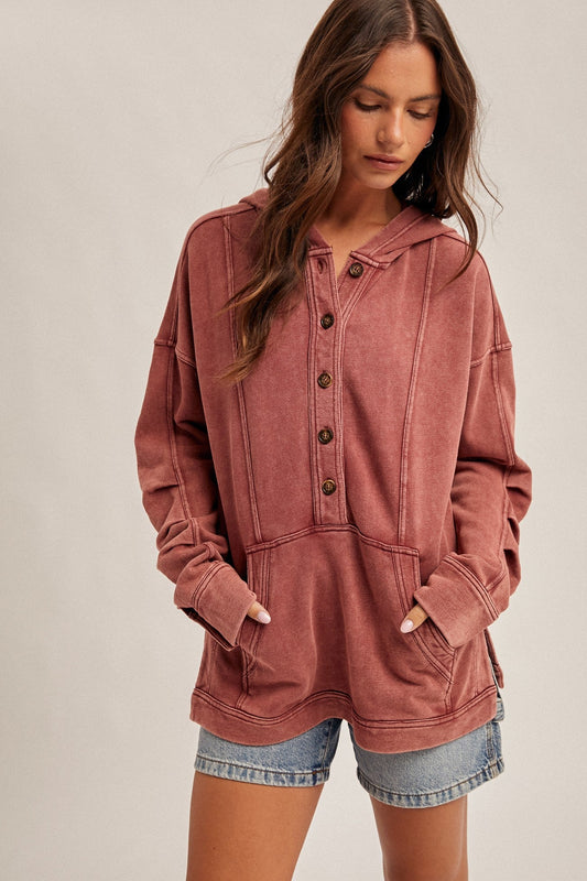 Washed Burgundy Terry Tunic Hoodie - Modern Creek Boutique