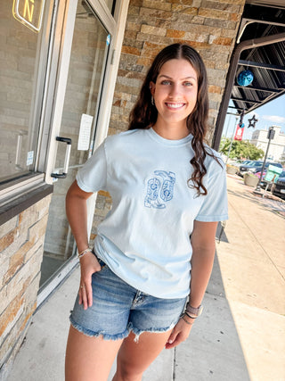 Western Boots Blue Comfort Colors Tee - Modern Creek Boutique
