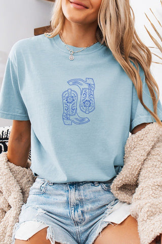 Western Boots Blue Comfort Colors Tee - Modern Creek Boutique