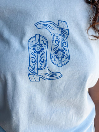 Western Boots Blue Comfort Colors Tee - Modern Creek Boutique